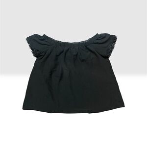 BUCKLEY K Black Off Shoulder Top w/Fringe Sleeves Size XL